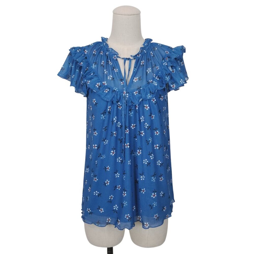 NWT Draper James Raelynn Top Blue Aster Flutter Sleeve Blouse Sz Small